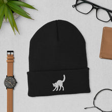 Load image into Gallery viewer, black cat Cuffed Beanie